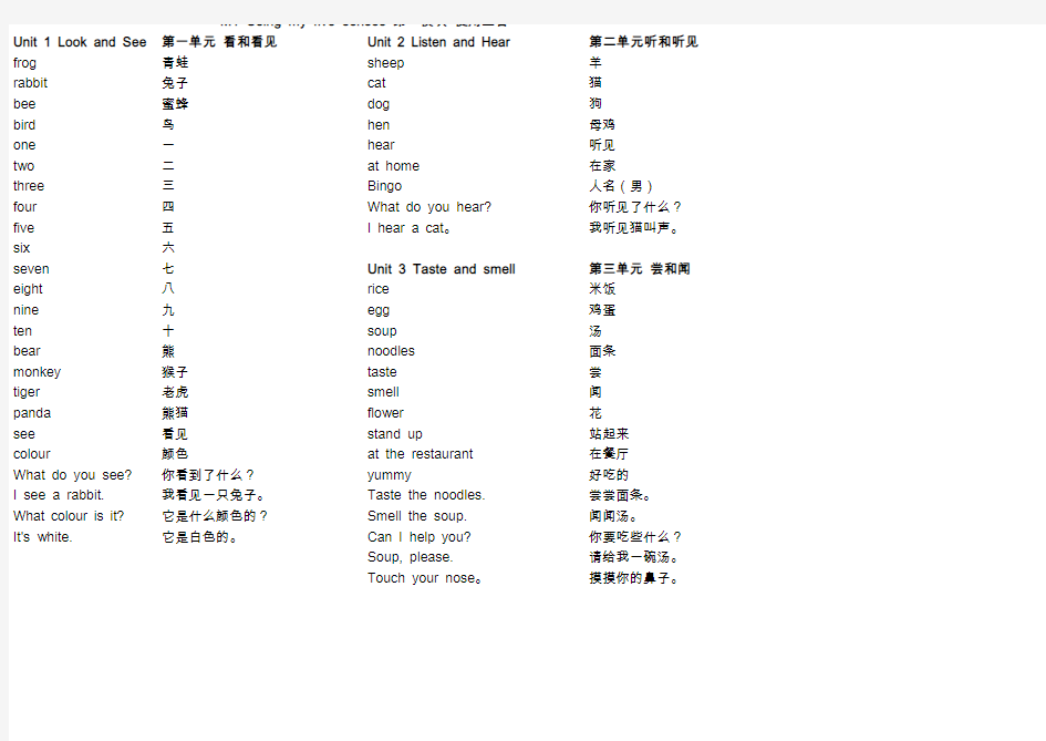 上海一年级下册英语单词表