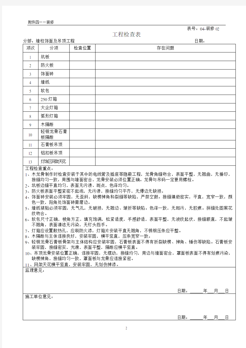 04-装修工程检查表