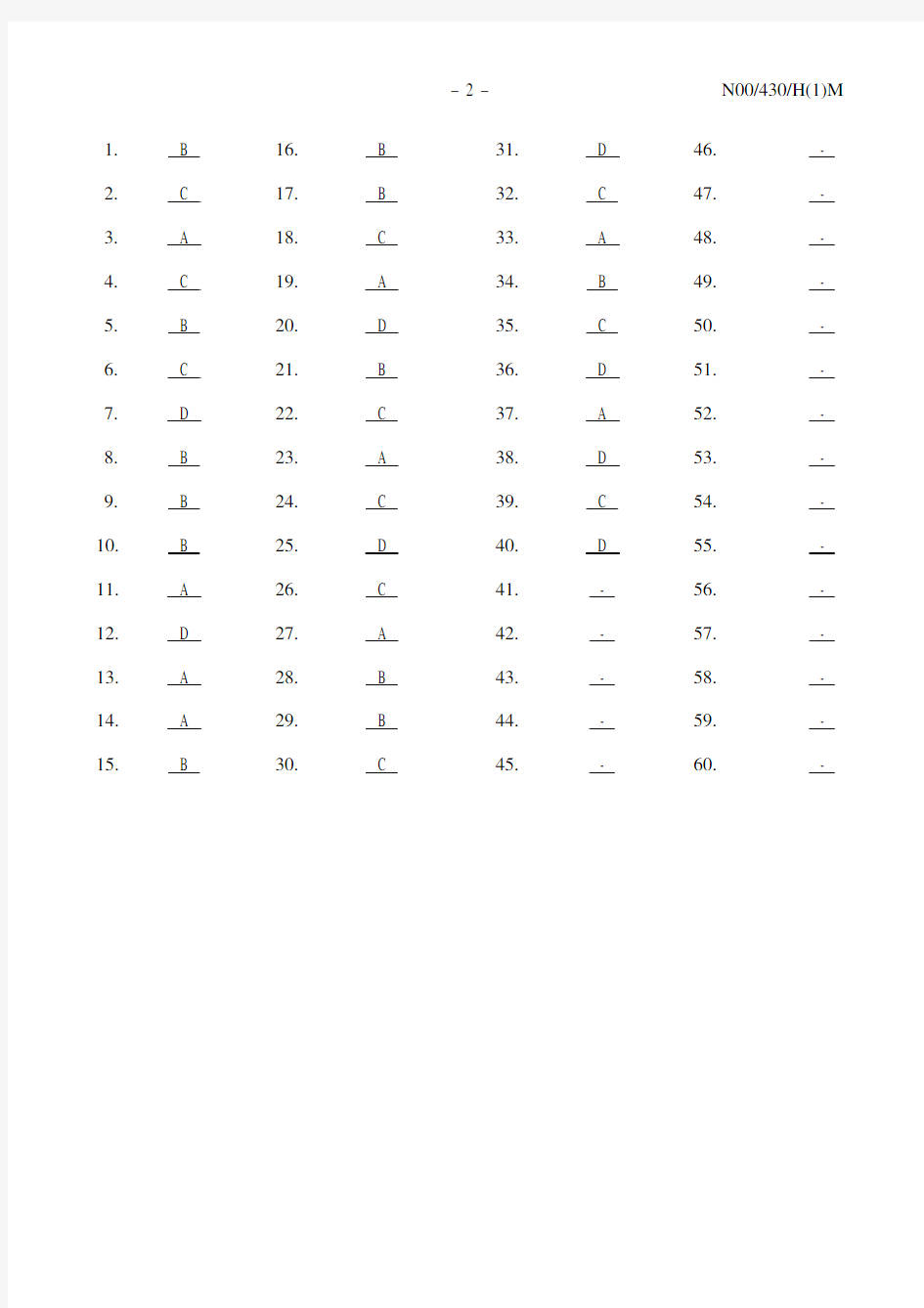 Physics Paper 1 HL Nov 2000 Markscheme