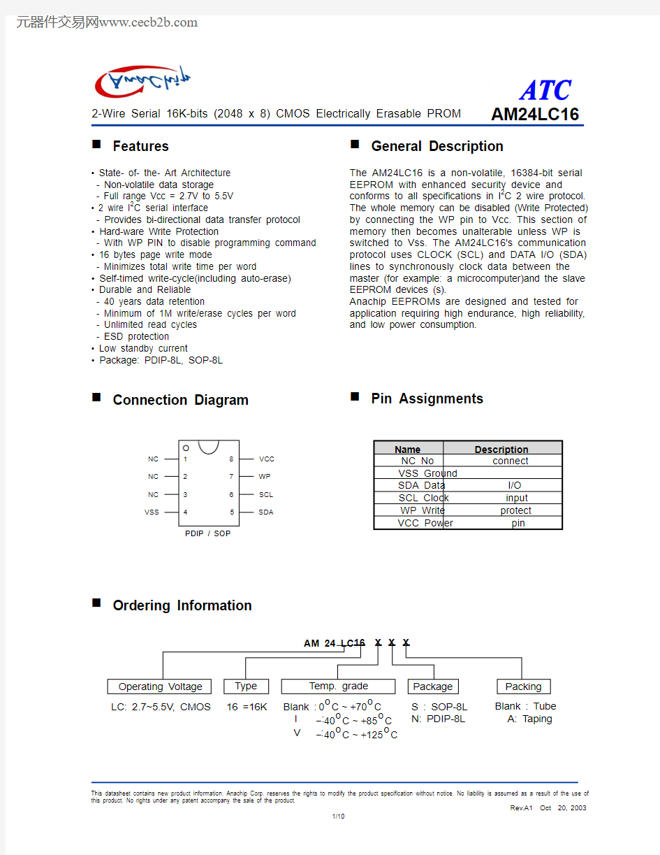 AM24LC16ISA中文资料