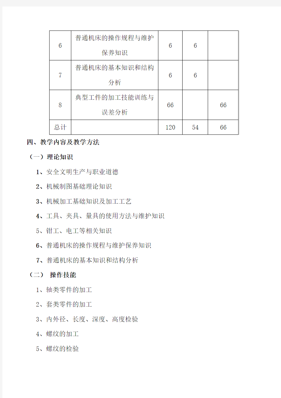 机械加工培训计划及大纲