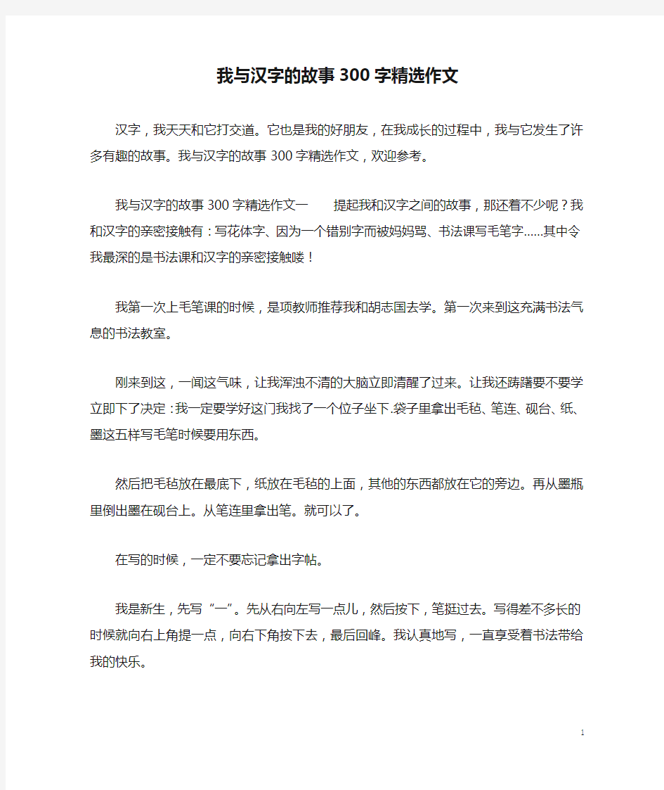 我与汉字的故事300字精选作文