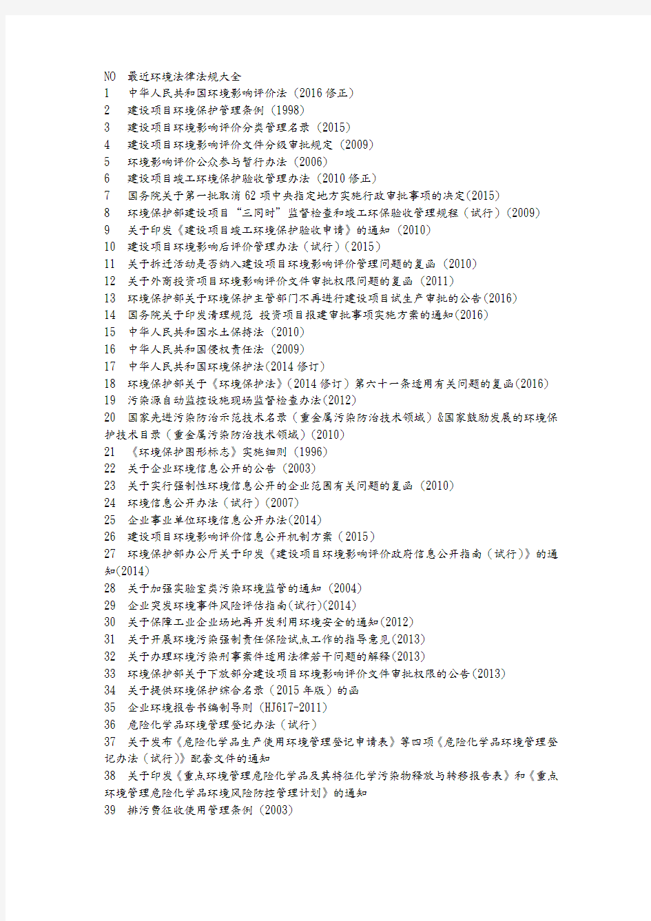 2018年最新环境法律法规清单