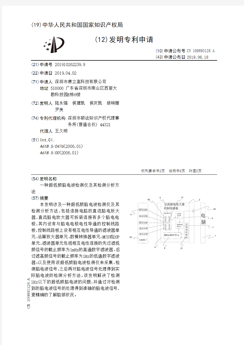 【CN109893128A】一种超低频脑电波检测仪及其检测分析方法【专利】