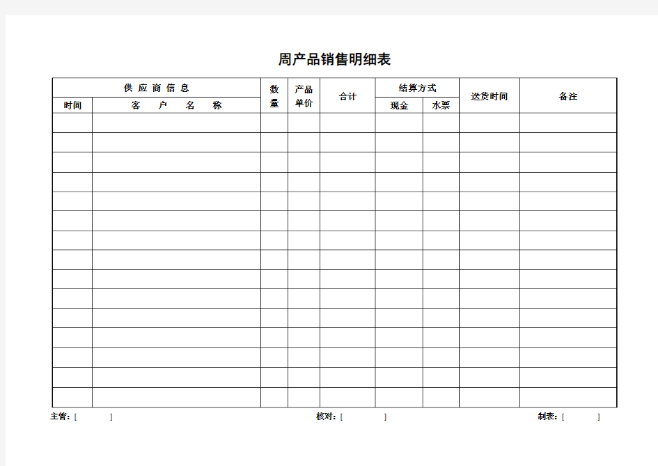 周产品销售明细表模板