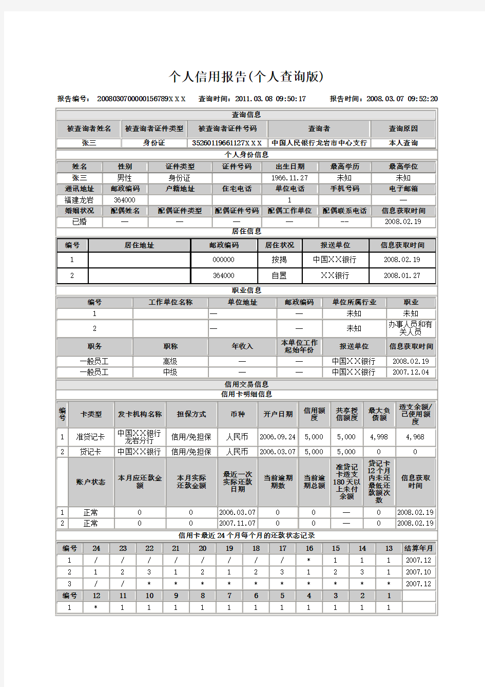 个人信用报告(个人查询版样本)