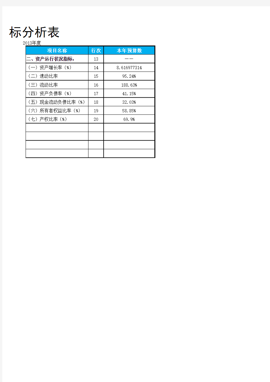 财务指标预算分析表