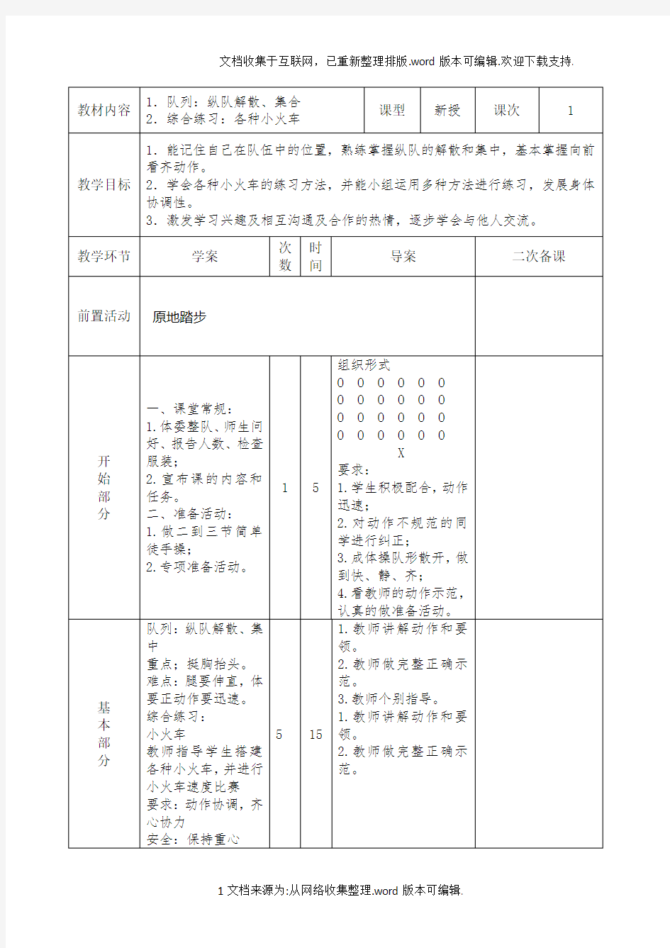 小学体育教案-队列队形