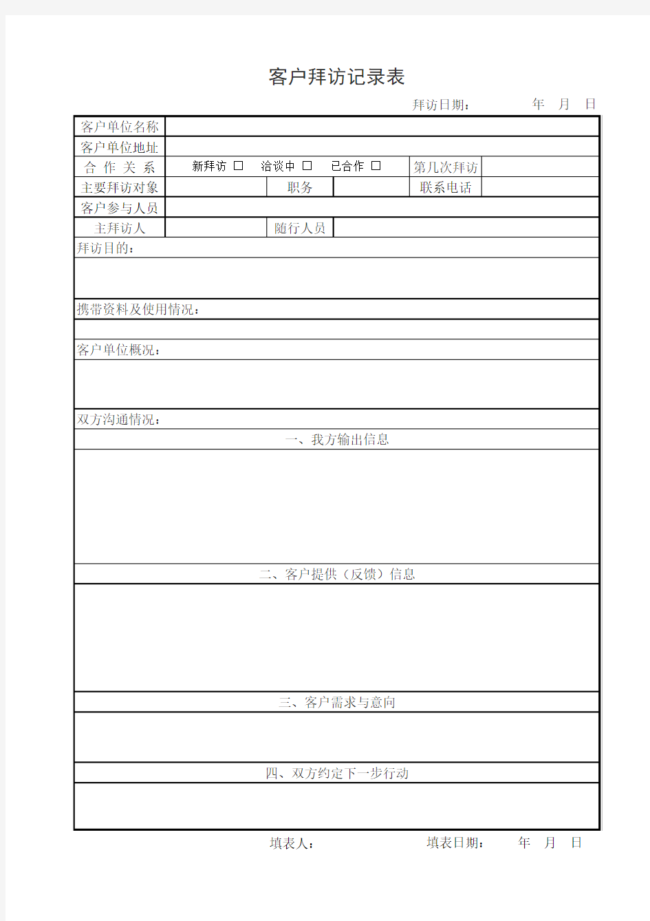 客户拜访记录表-模板