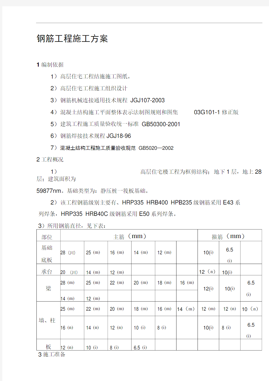 高层住宅钢筋工程施工方案