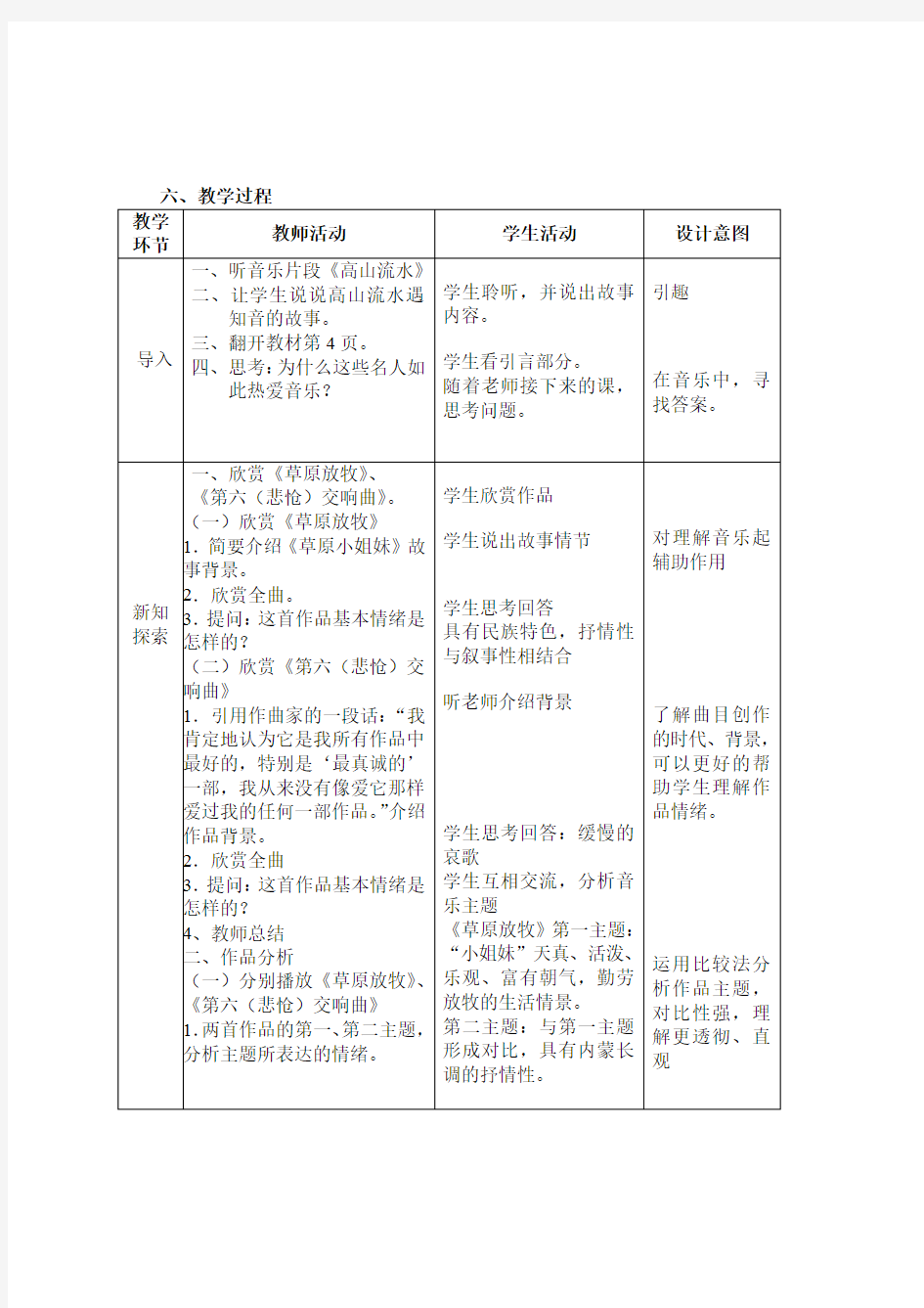 人音版高中音乐鉴赏  第一节 《音乐与人生》教学设计