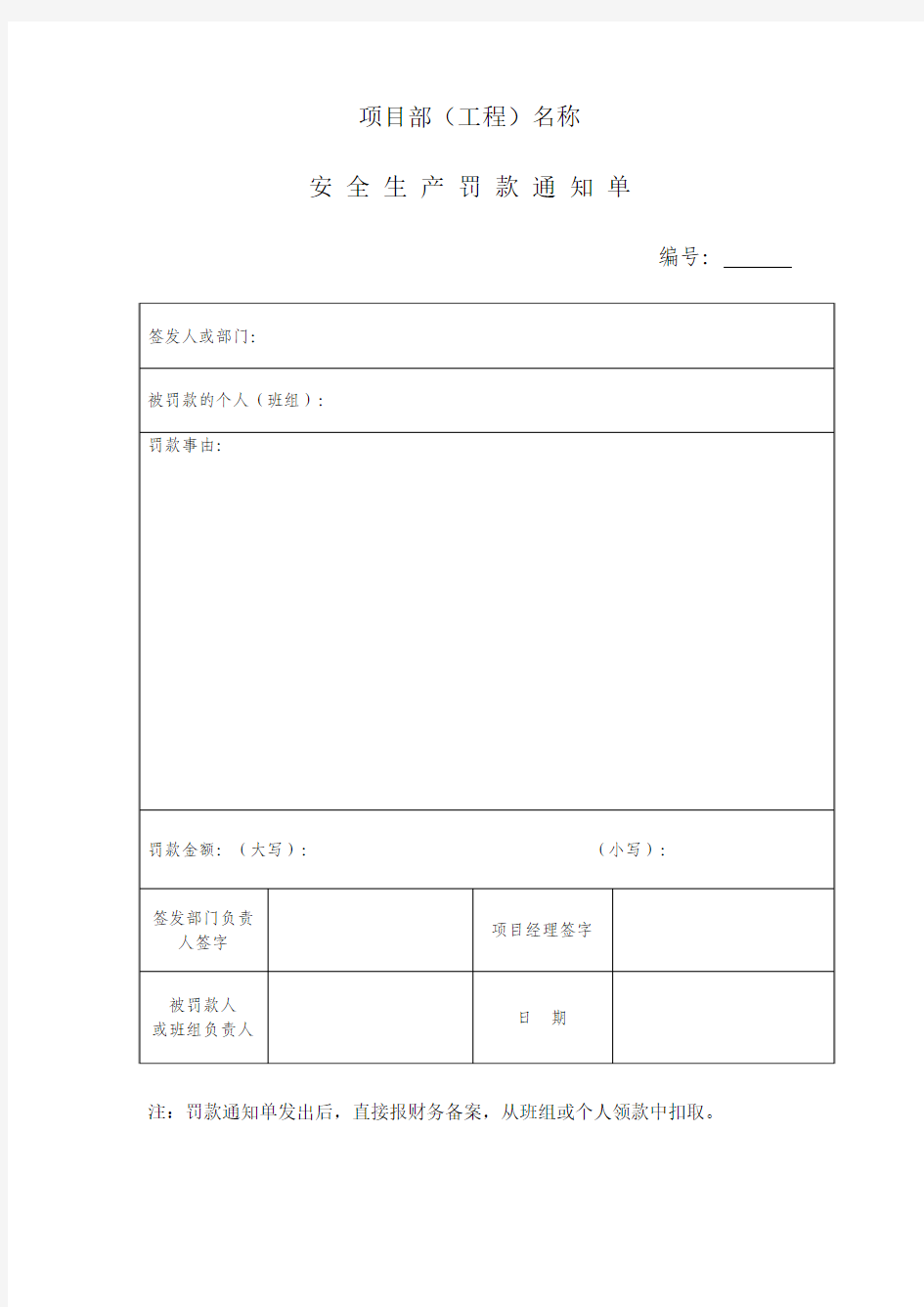 安全生产处罚通知单  样例