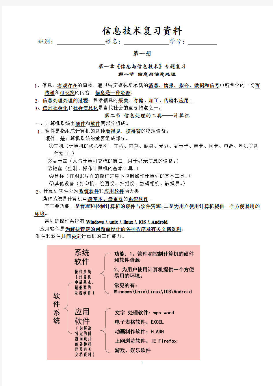 粤教版初中信息技术复习知识点汇总