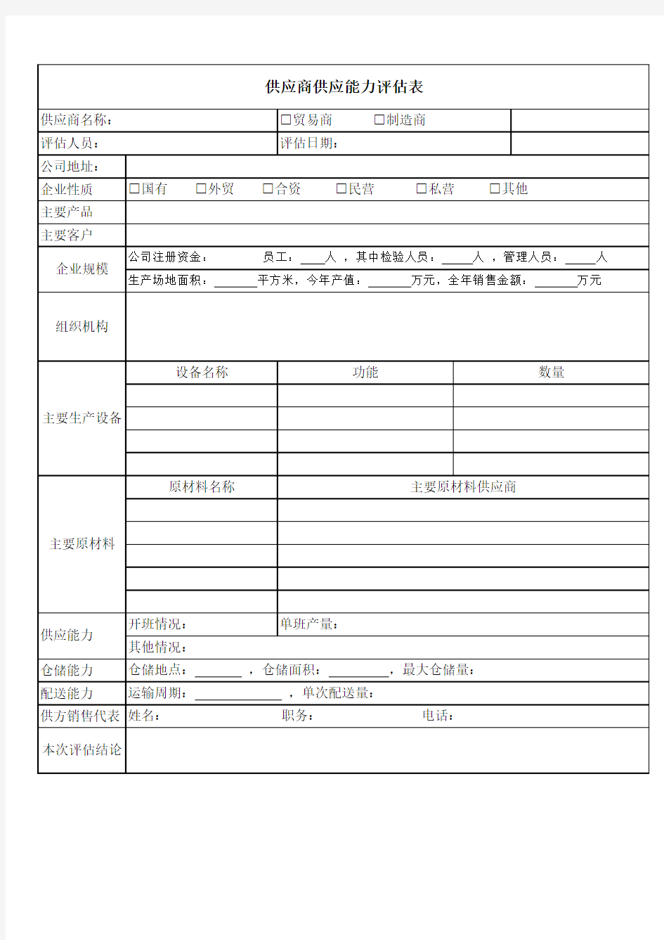 供应商供应能力评估表