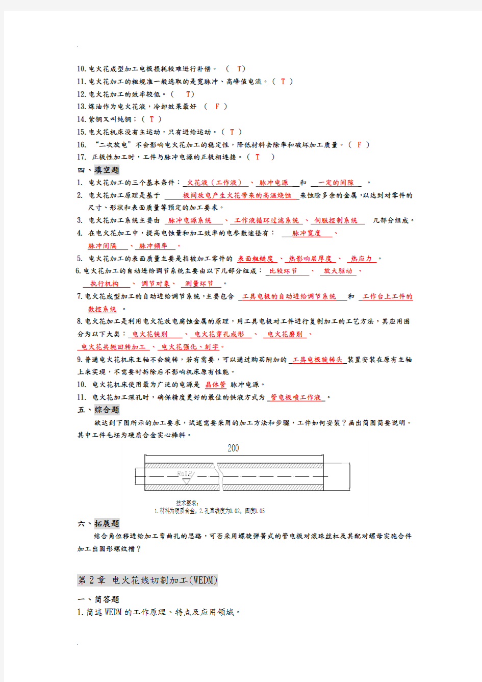 特种加工技术习题集附答案