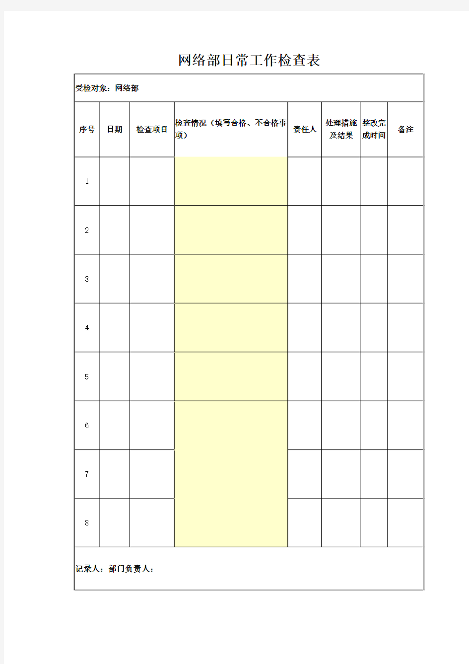 网络部日常工作检查表