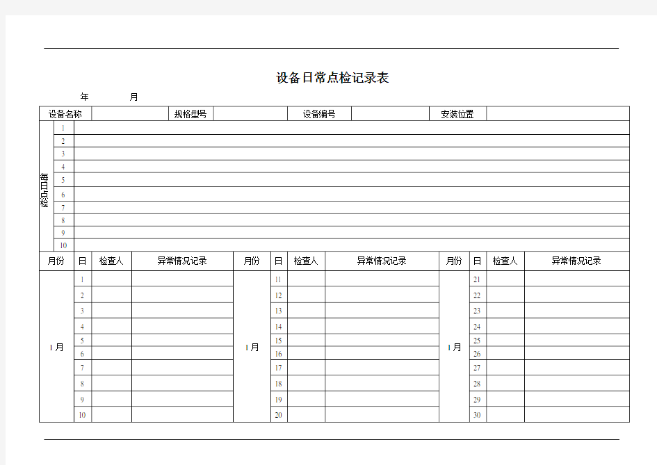 设备日常点检记录表格式