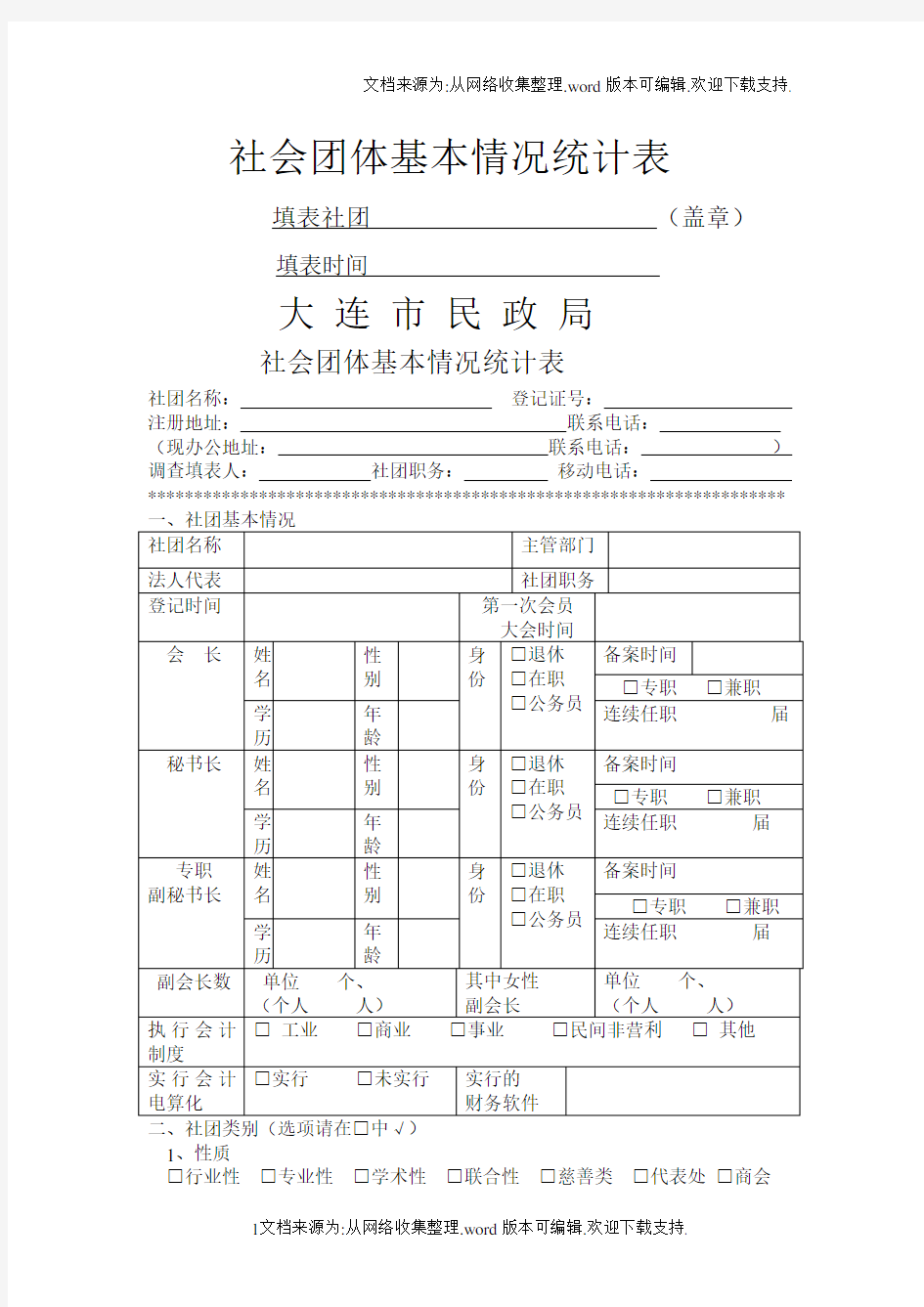 社会团体基本情况统计表