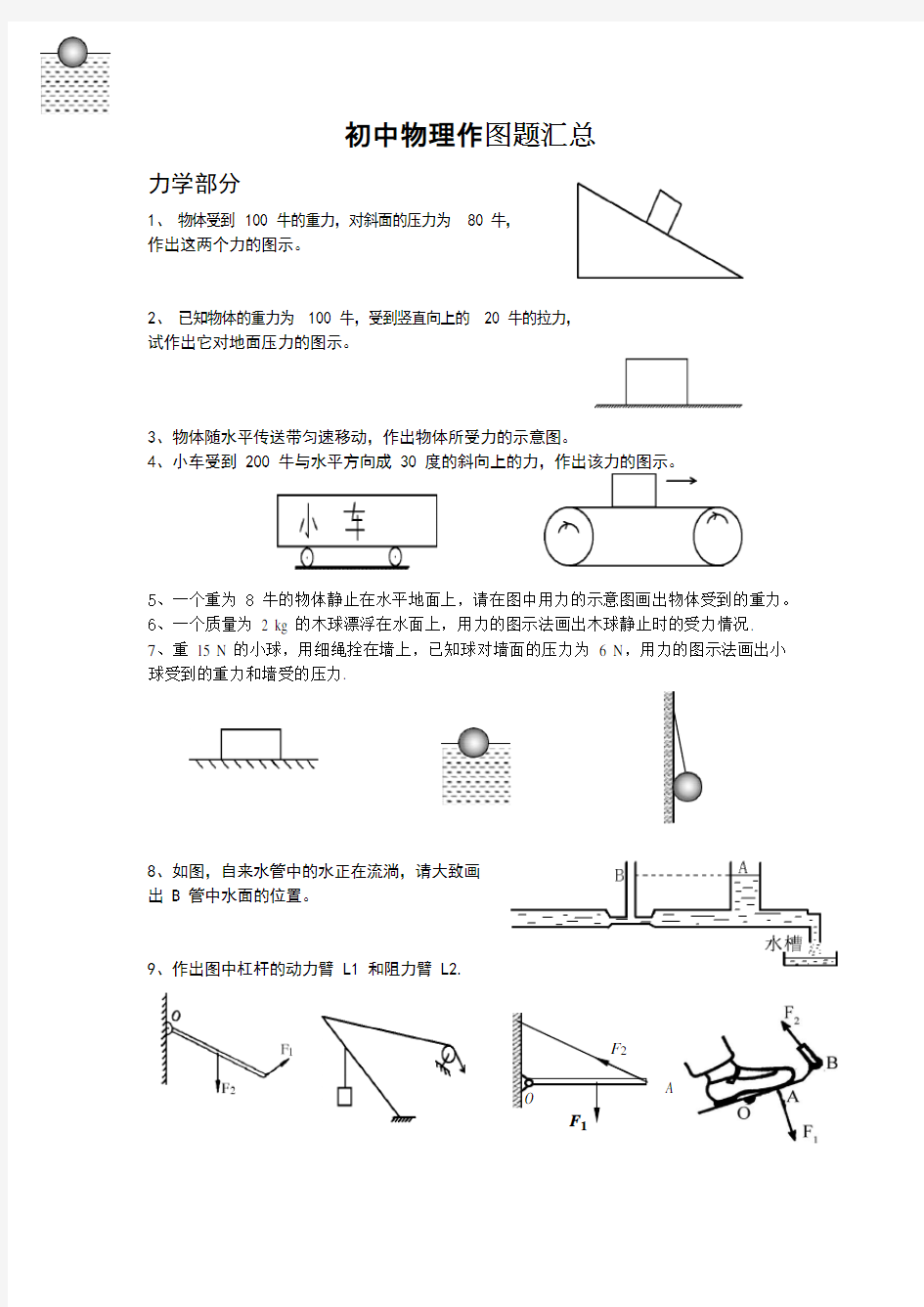 (完整版)初中物理作图题汇总力学