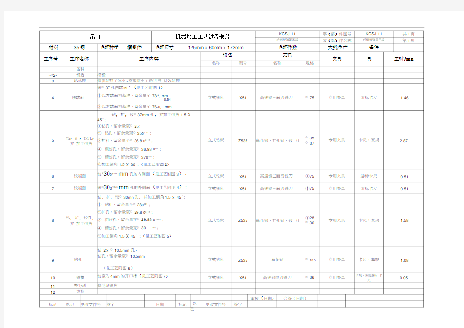 后钢板弹簧吊耳工艺过程卡+工序卡+说明书