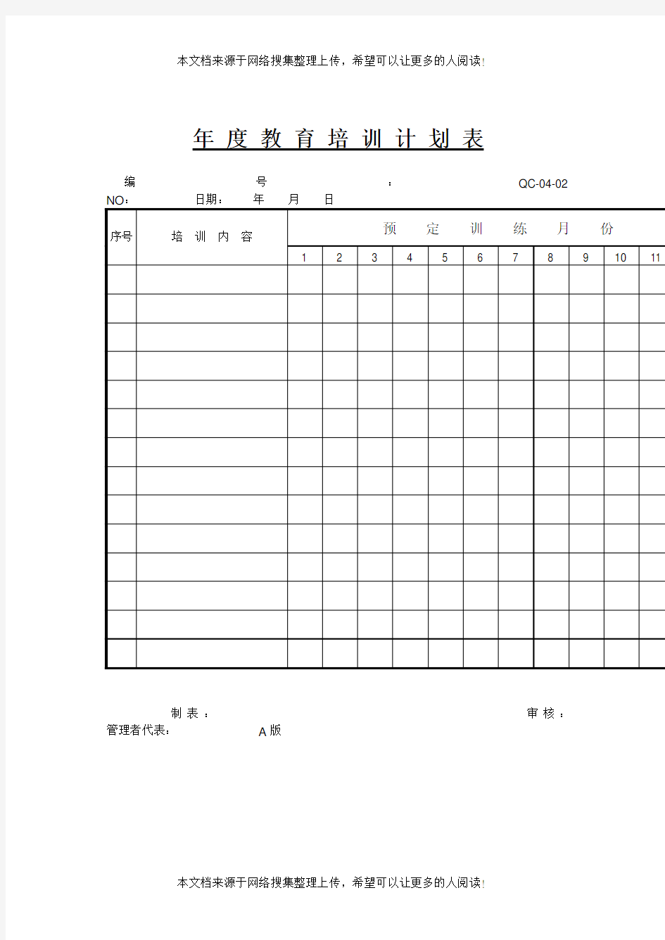 年度教育培训计划表(DOC格式)