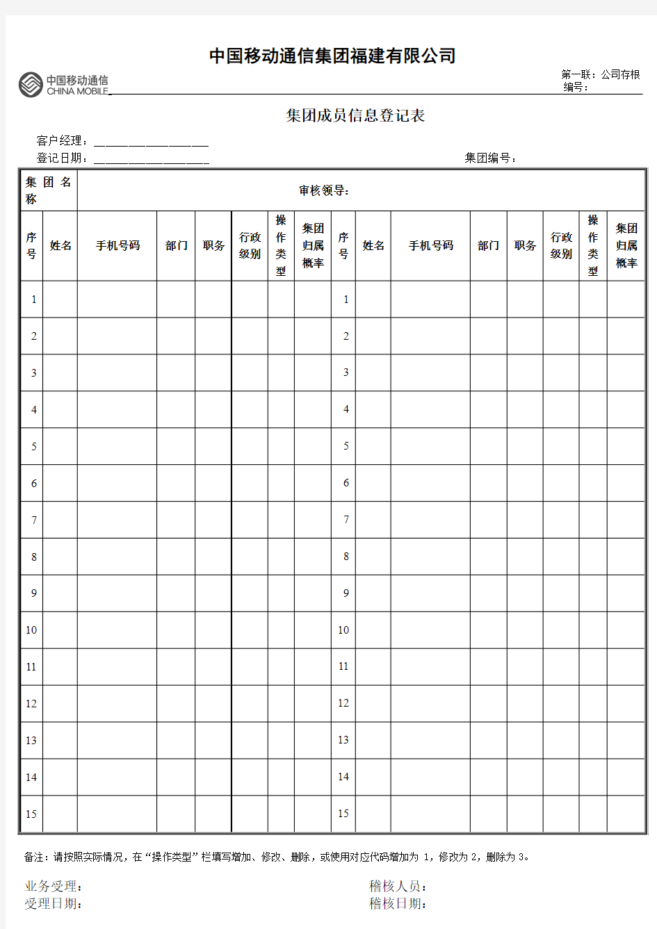 集团成员信息登记表