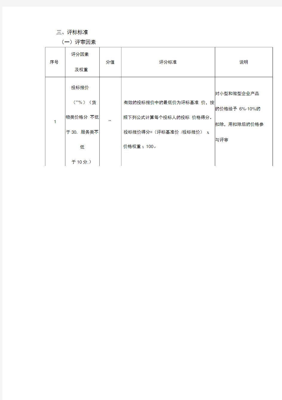 招标文件评分标准模板