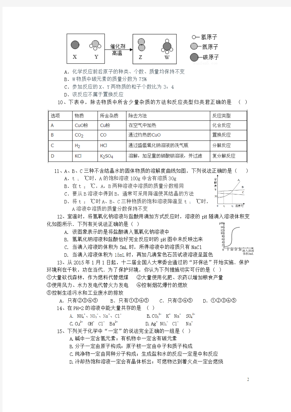 重庆市江北区2016年中考化学适应性考试试题(无答案)概要