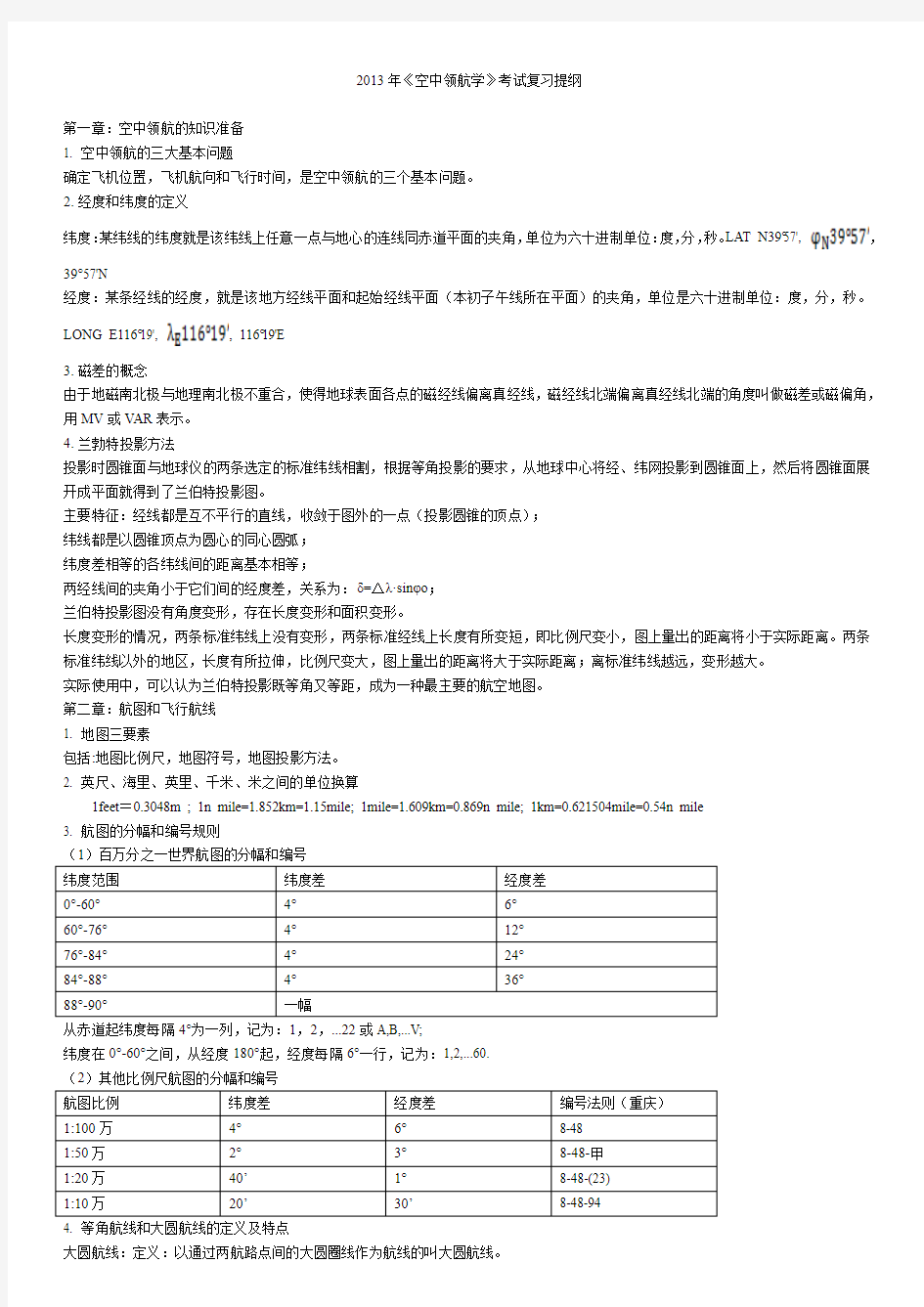 2013空中领航学考试复习提纲