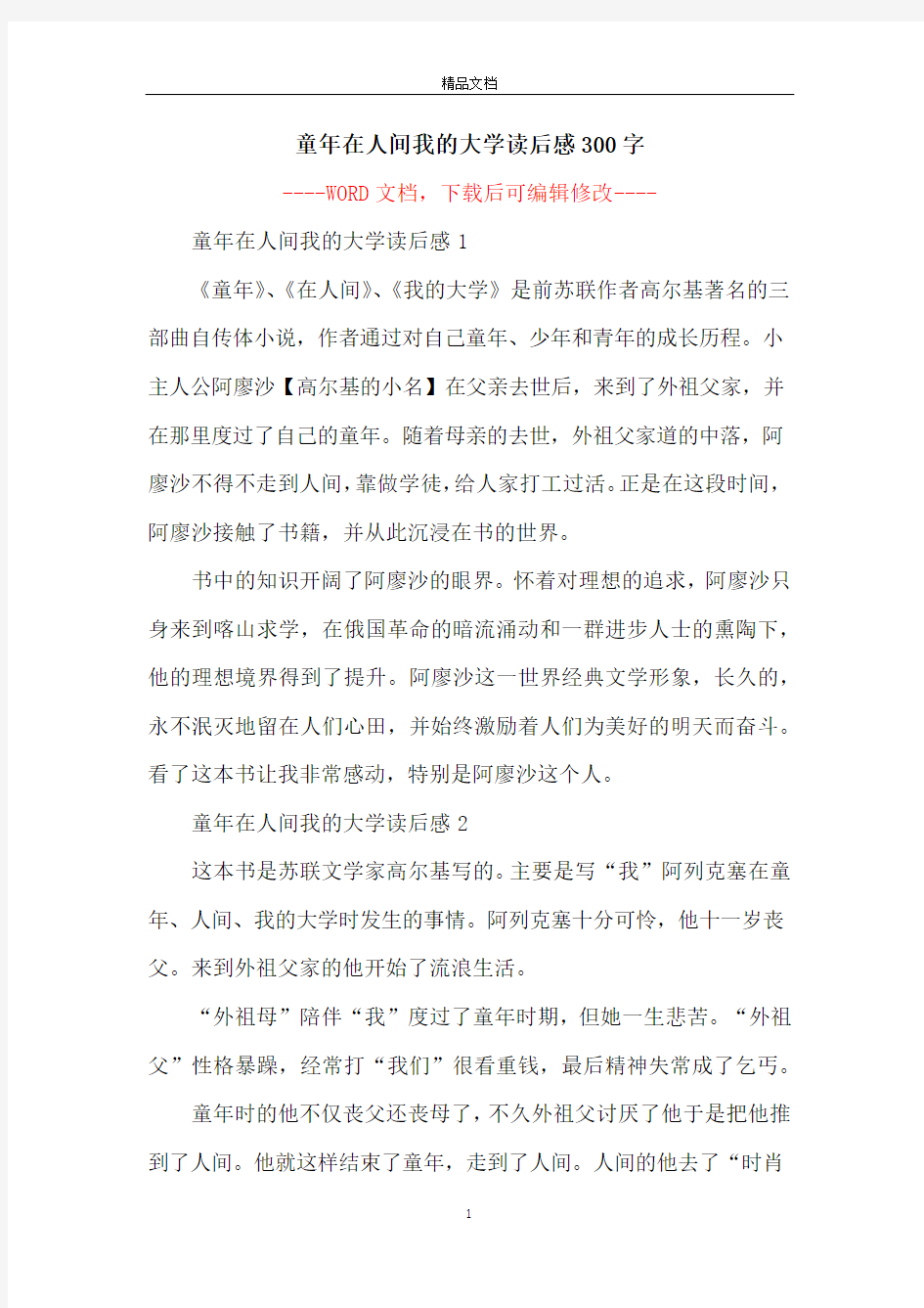 童年在人间我的大学读后感300字