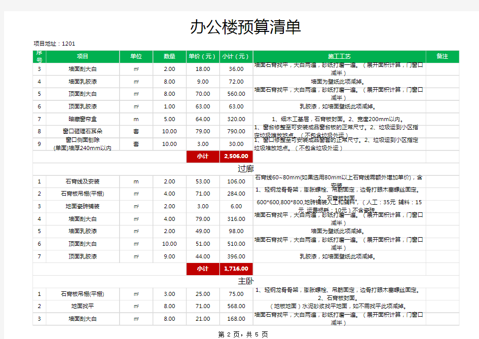 办公楼装修预算清单