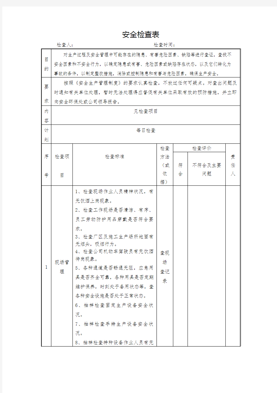 生产企业安全检查表集合