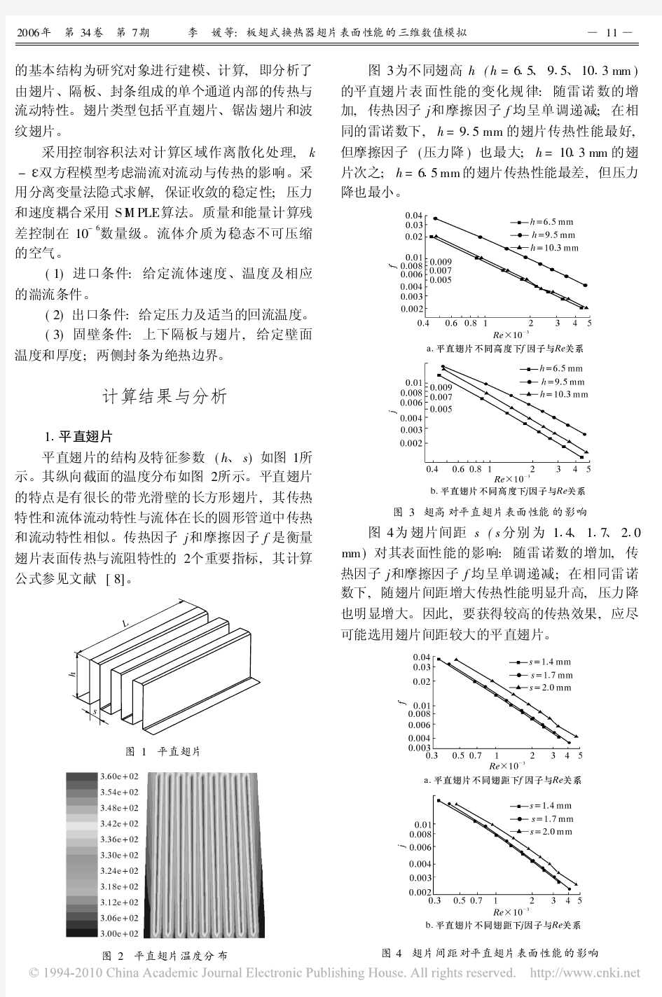 板翅式换热器翅片表面性能的三维数值模拟_李媛