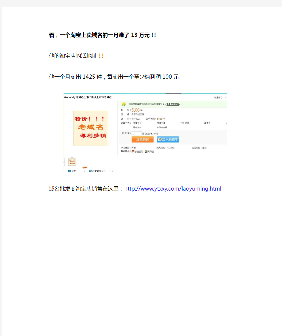 一个淘宝上卖域名的一月赚了13万元