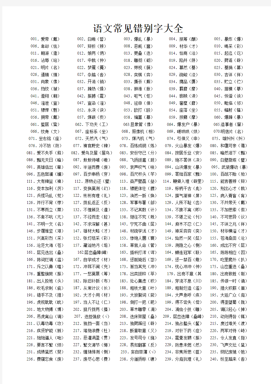 汉语常见错别字集锦