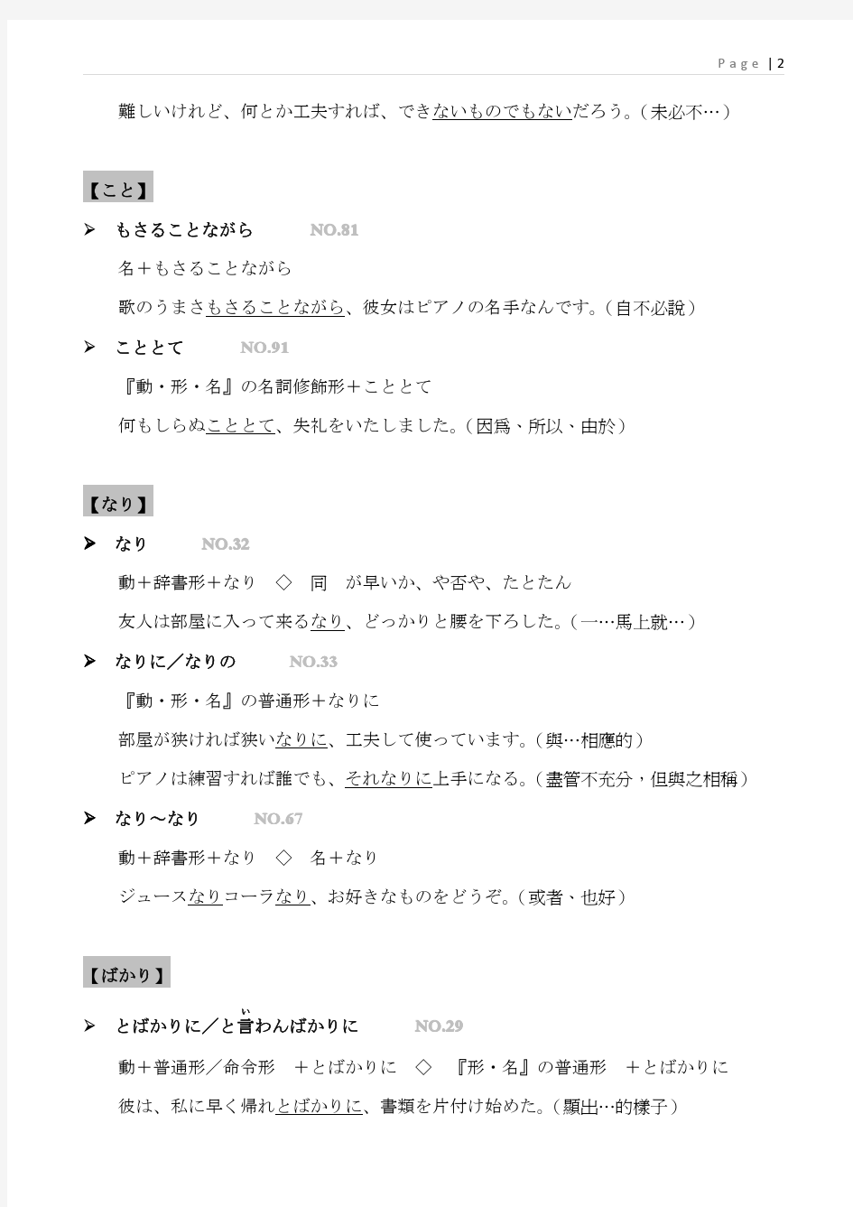 《完全掌握1级日语能力考语法问题对策》分类笔记