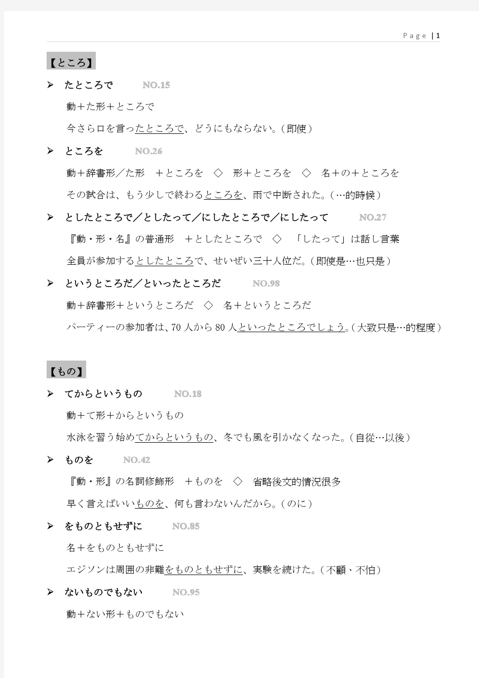 《完全掌握1级日语能力考语法问题对策》分类笔记