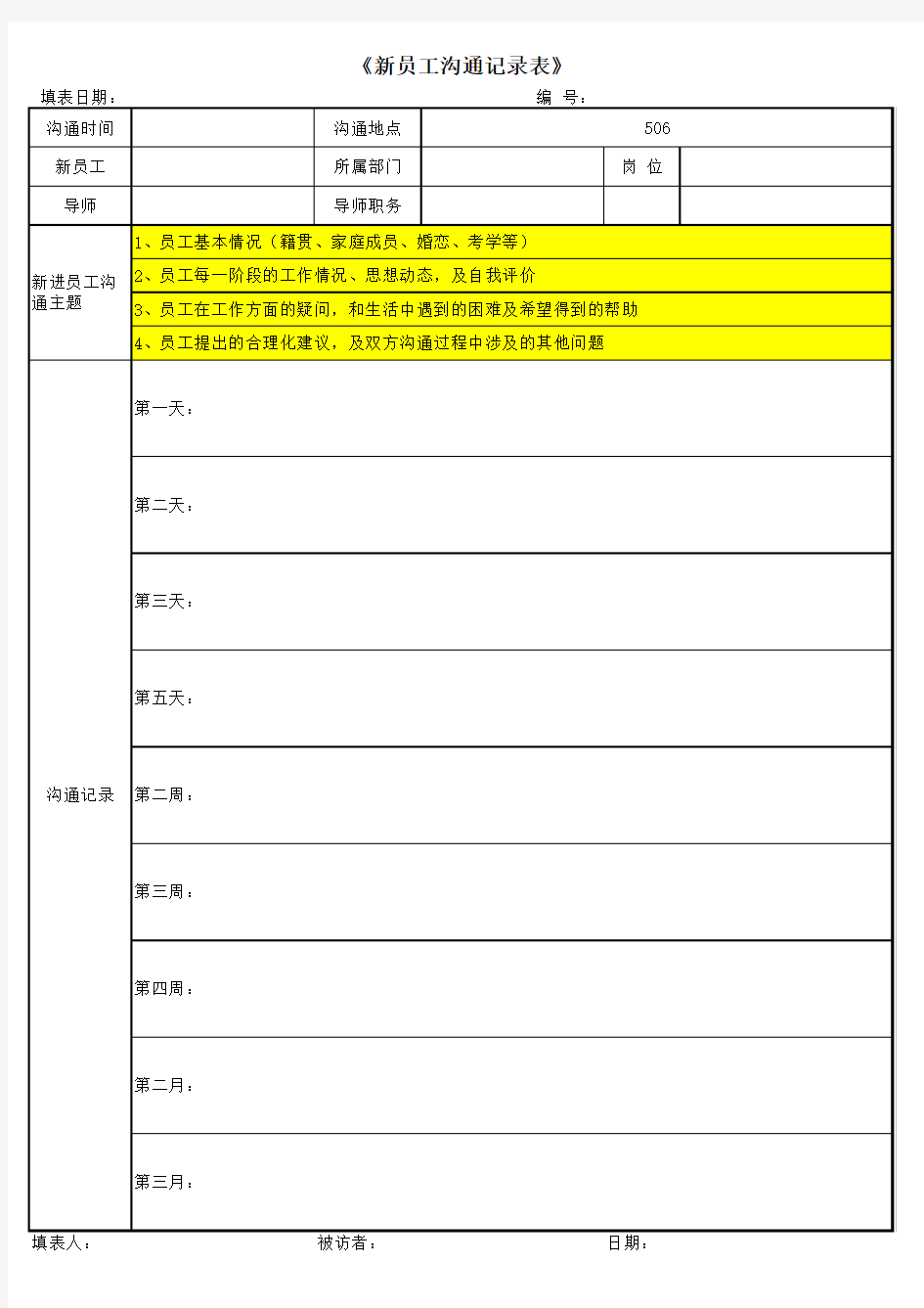 《新员工沟通记录表》