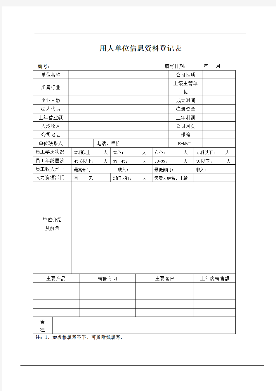 用人单位信息资料登记表