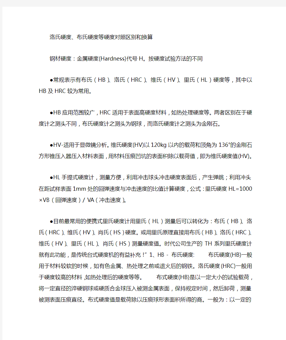 几种硬度之间的区别及换算