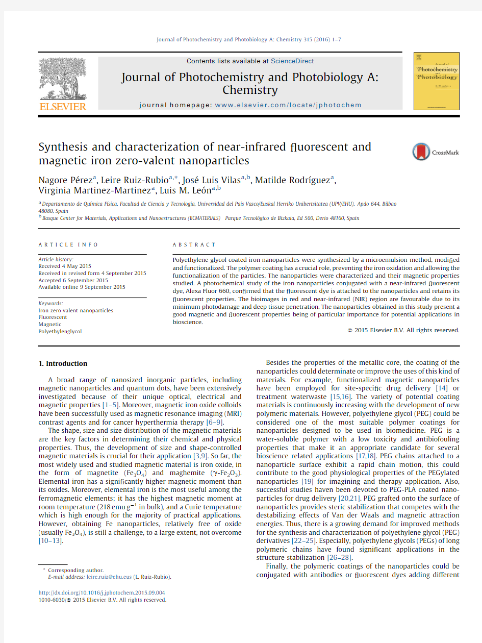 Synthesis  characterization of near-infrared fluorescent andmagnetic iron zero-valent nanoparticles