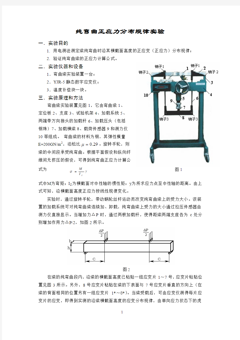 纯弯曲正应力分布规律实验