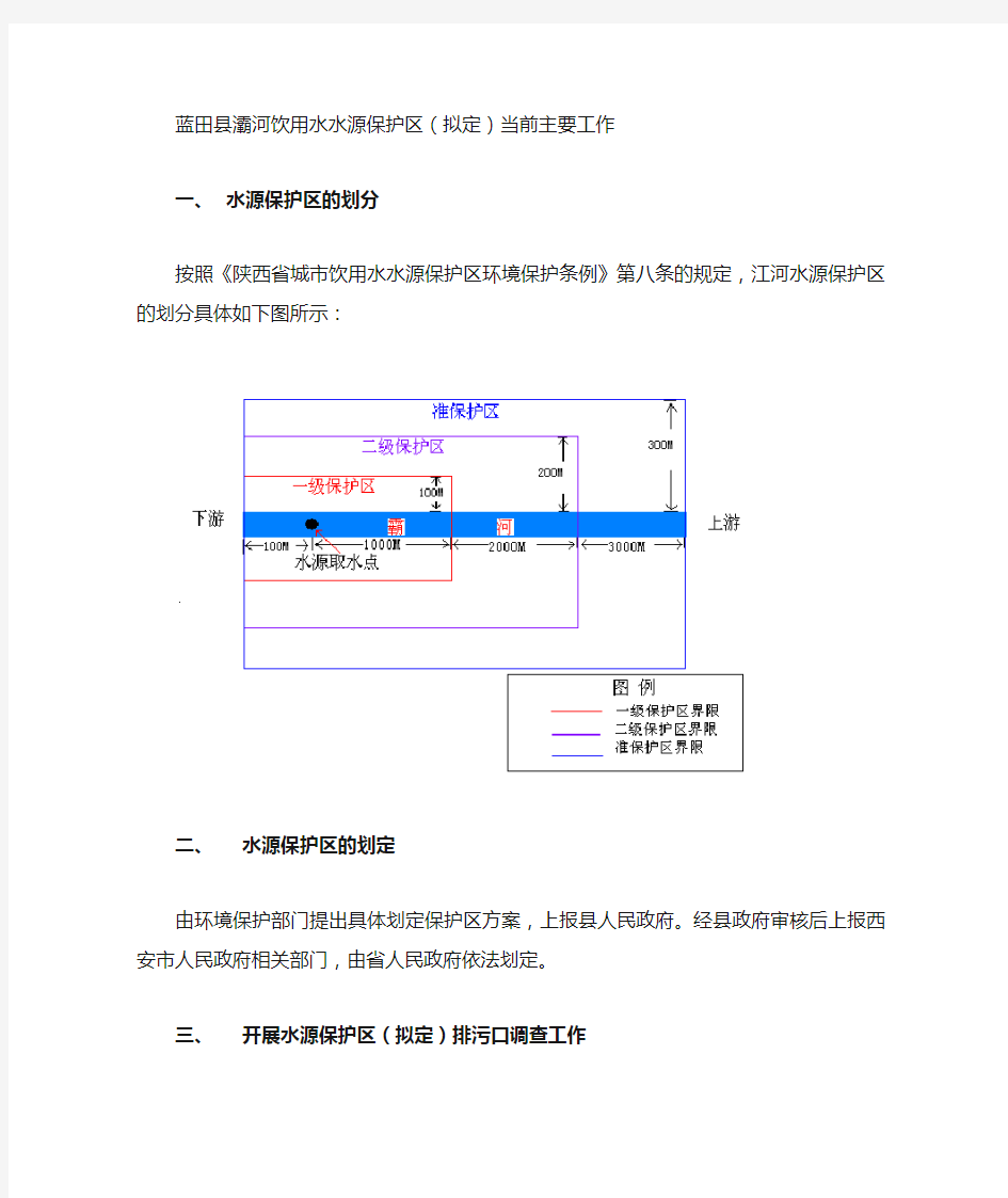 蓝田县灞河饮用水水源保护区(拟定)当前主要工作