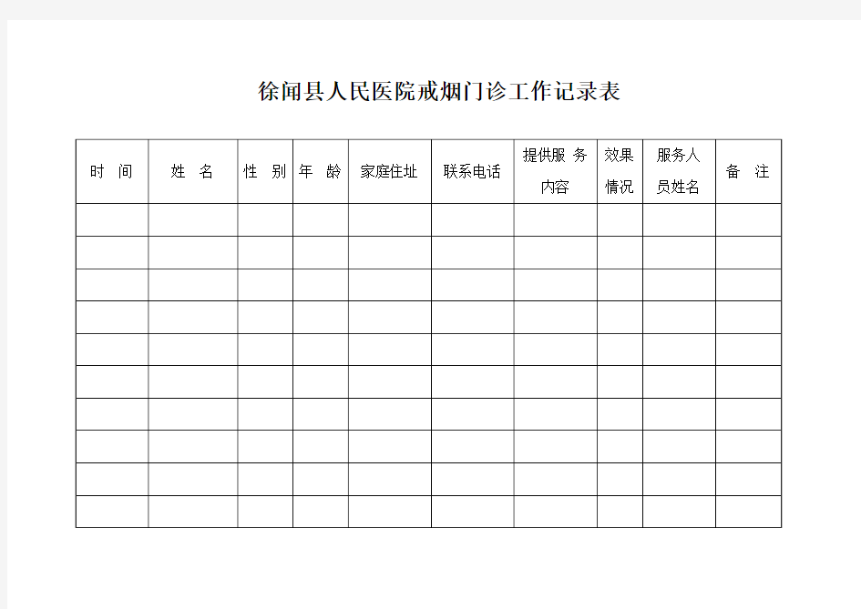 戒烟门诊工作记录表