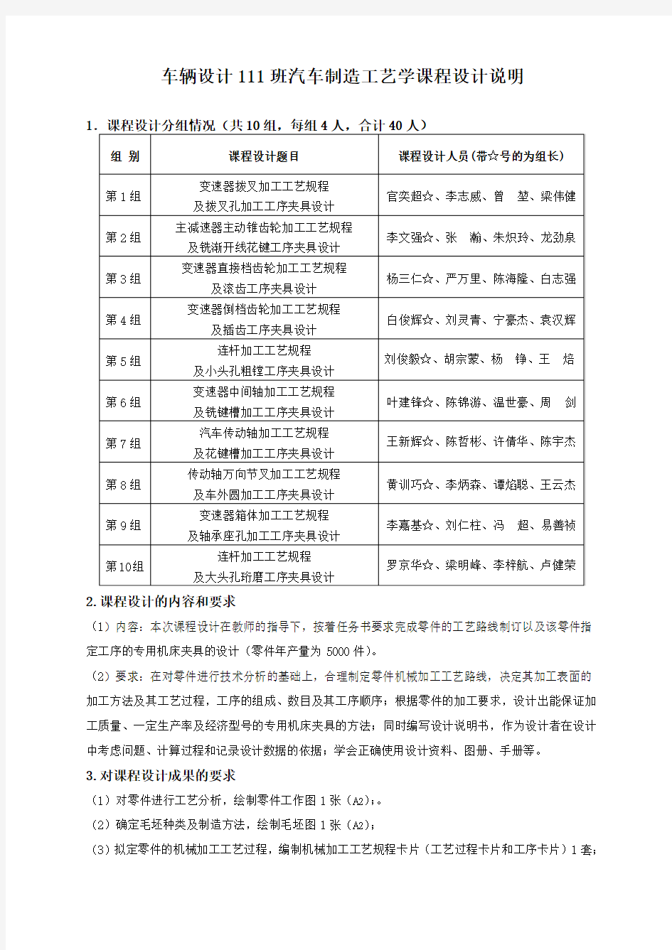 汽车制造工艺学课程设计说明