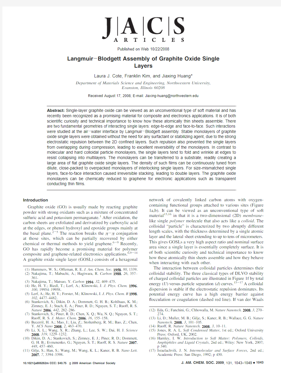 2008 《JACS》 单层氧化石墨的Langmuir Blodgett组装