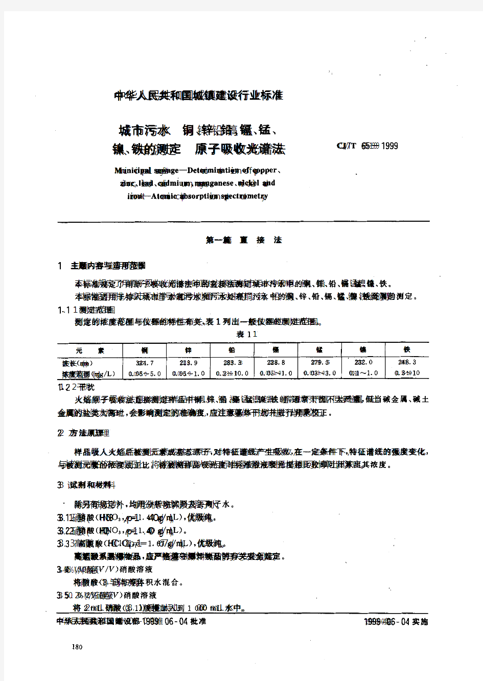 城市污水 铜、锌、铅、镉、锰、镍、铁的测定 原子吸收光谱法