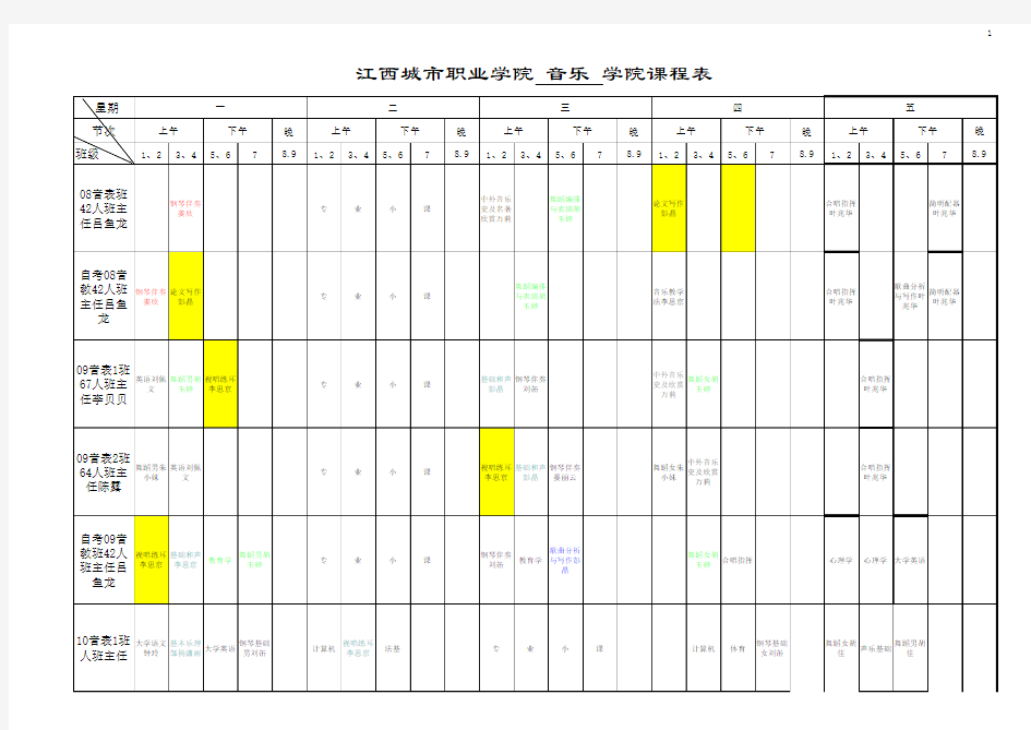 音乐学院10-11第一学期课表