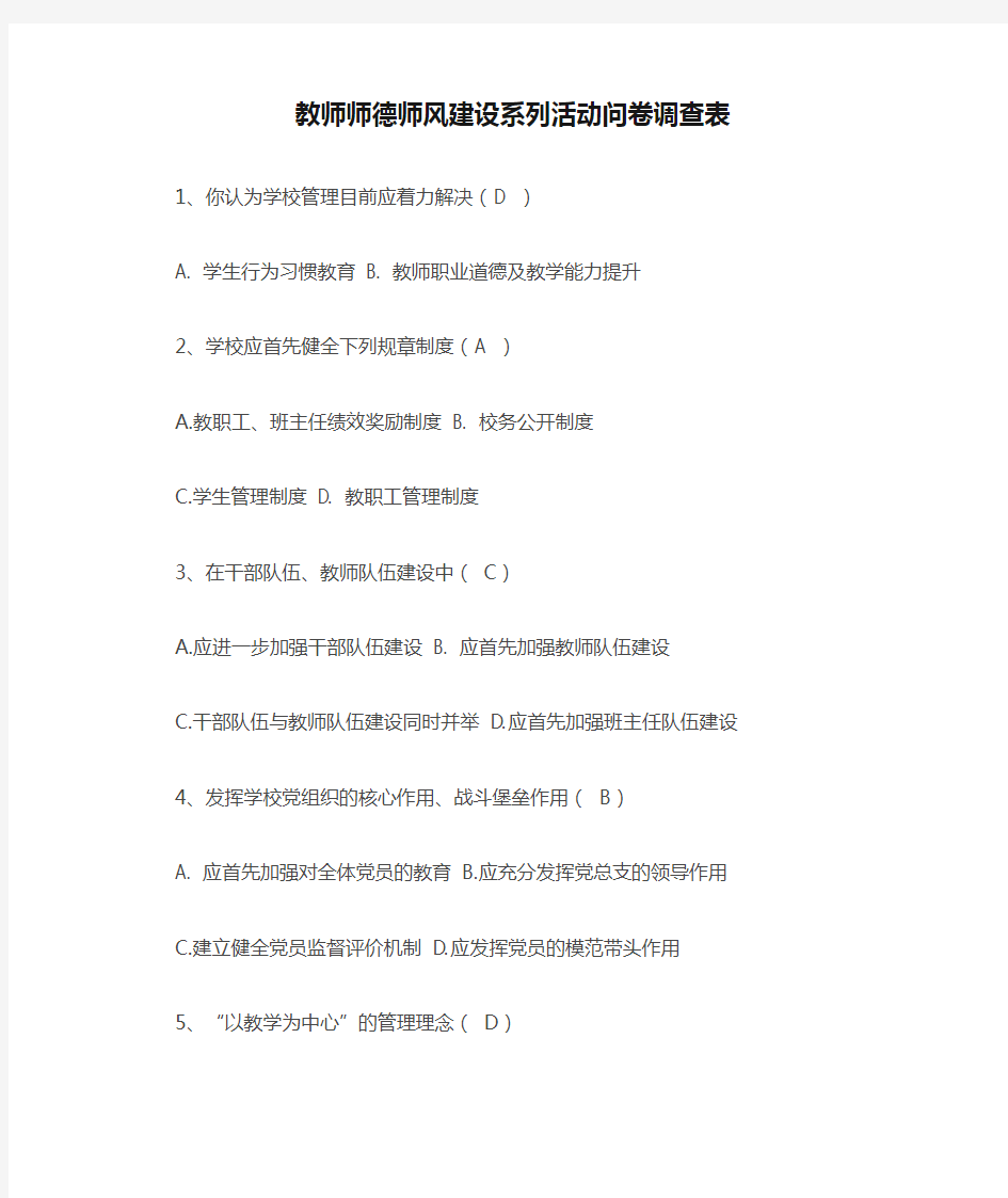 教师师德师风建设系列活动问卷调查表[1]