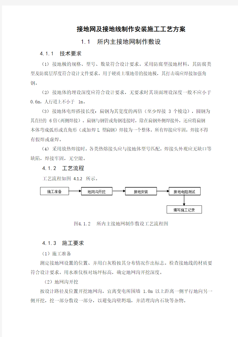 接地网及接地线制作安装施工工艺方案